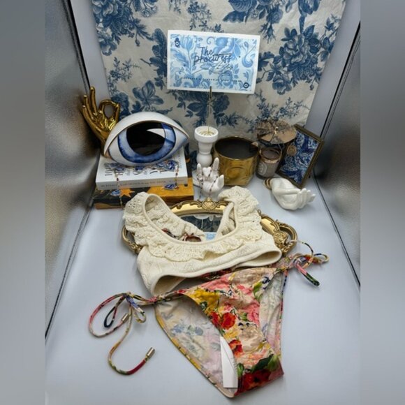 🆕 ZIMMERMANN 🧿 NWT Alight Frill Knit Scoop Bikini, Ivory Floral - Sz 3 US 8/10 - Picture 13 of 16